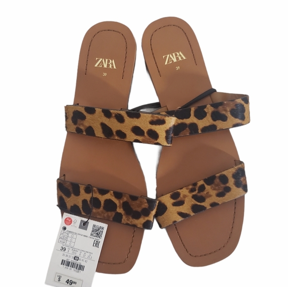 NWT ZARA Leopard Print Flat Sandals Size 8